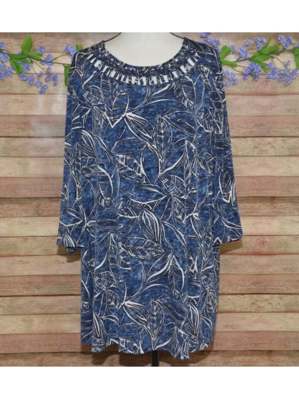 Catherines Womens Blue Open Weave Neckline Blouse Top Plus Size 3X Office Church